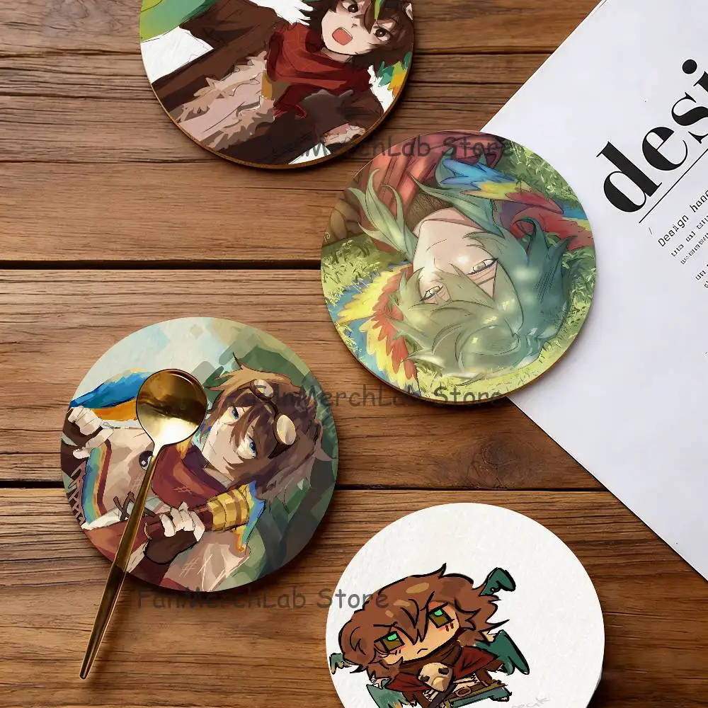 

P-Parrotx2 Wood Coaster Set - Heat Resistant For Tea & Coffee, Home Cafe Decor Holiday Gift