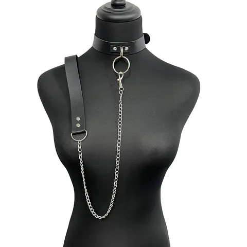 Women PU Leather Choker with Chain Handmade Breathless Collar with Chain Fashionable Handmade Leather Chain Collar and Leash