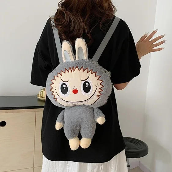 Mochila de muñeco de peluche Labubu de conejo burbuja para niña, bonito labubu, almacenamiento de llaves de lápiz labial de viaje, bolsa de gran capacidad, mochila Kawaii para niños