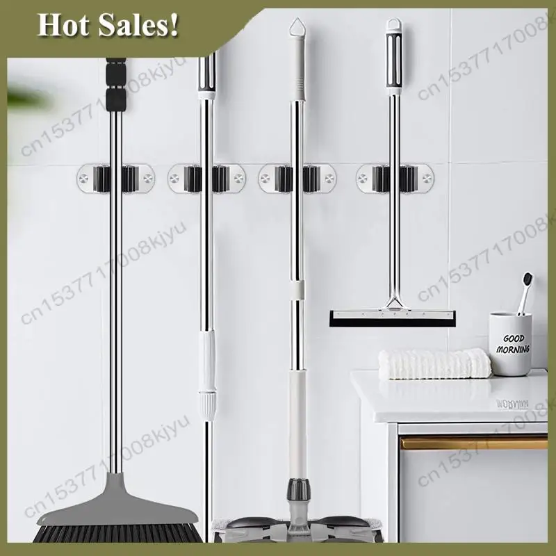 -A23G 4Pcs Mop And Broom Holder Wall Mount Heavy Duty Stainless Steel Broom Holder Broom Organizer Garden Garage Storage Rack