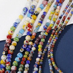 Multiflower Beads Lampwork flower Glaze Beads Round Spacer Beads Diy For Jewelry Making Bracelets Necklace Accessory