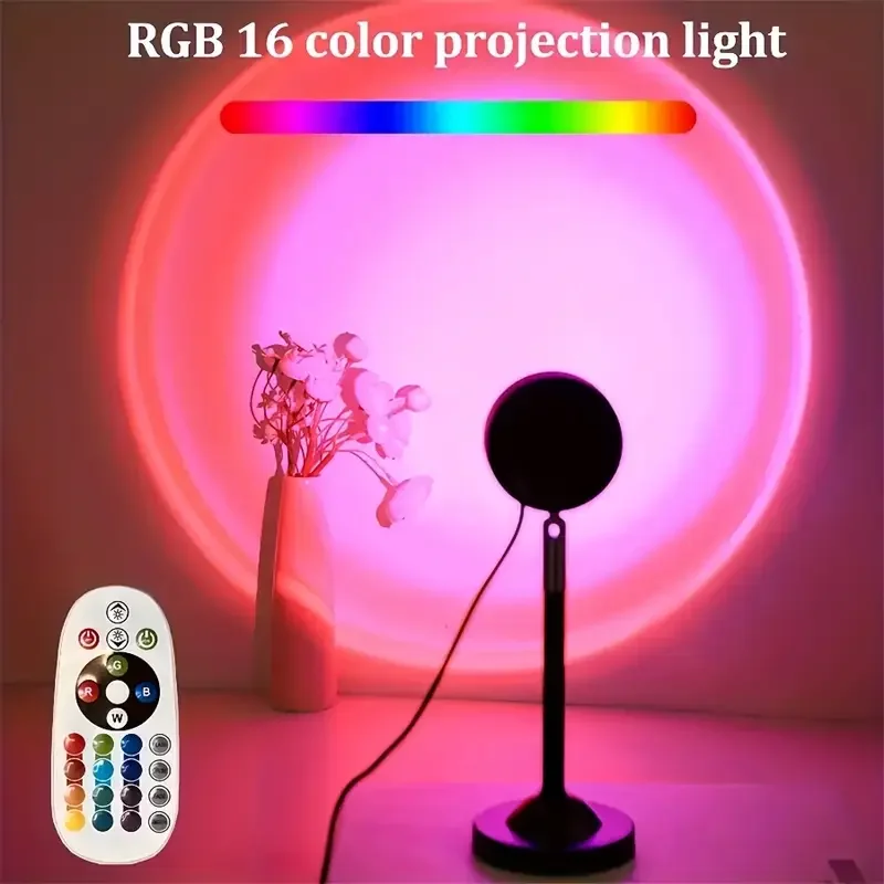USB LED Projector Night Light RGB Sunset Atmosphere Night Light, with Remote Control, Used for Room Decoration Photography