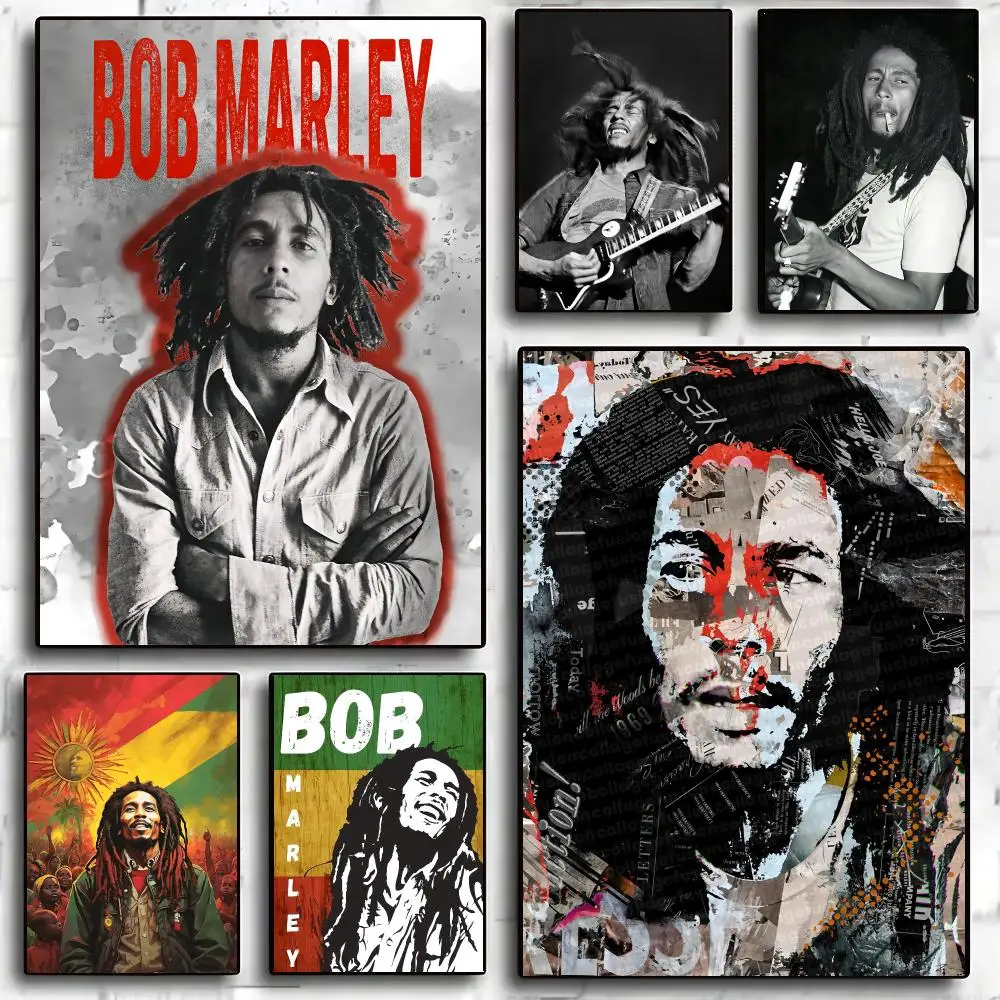 Guitar No Woman Cry Legendary Rock Singer Bob Marley Painting Calligraphy Anti Wrinkle Canvas Poster Wall Art Room Home Decor