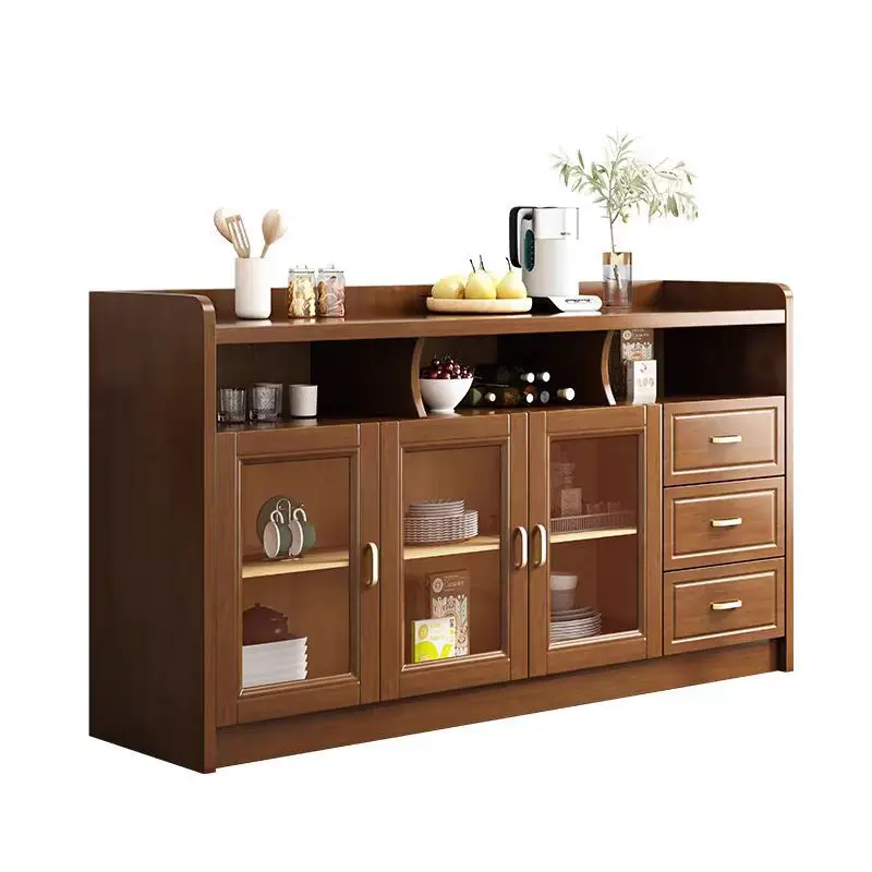 Chinese simple solid wood against the wall living room cabinet storage glass