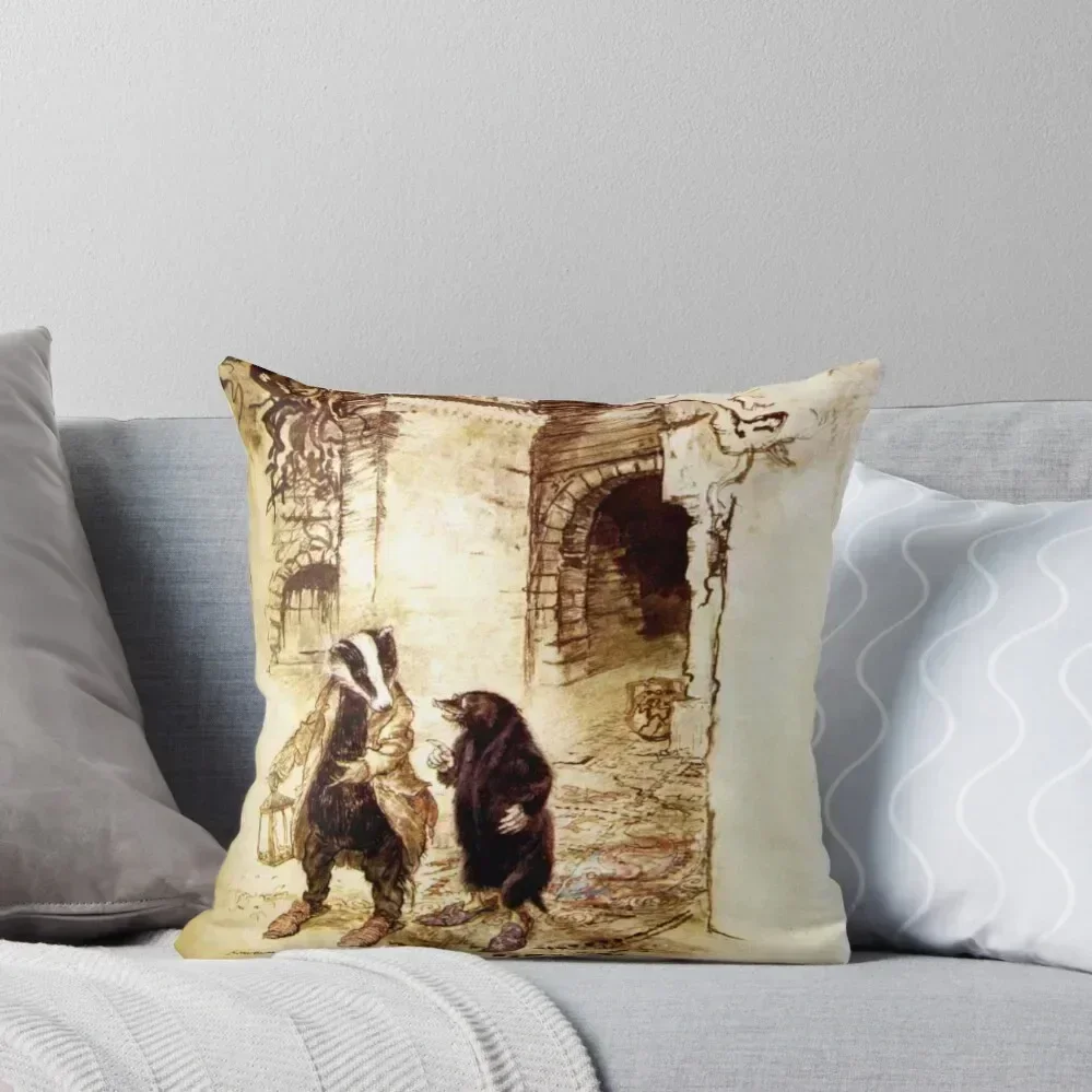 

Badger and Rat in the Tunnels - The Wind in the Willows, Arthur Rackham Throw Pillow Decorative Sofa Cushions pillow