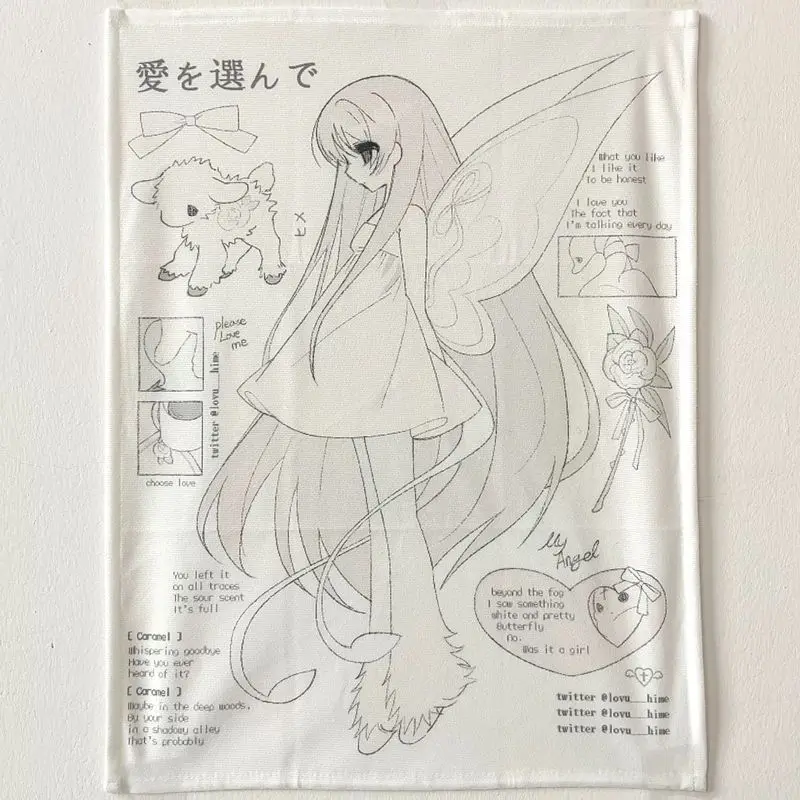 VIKAMA Angel Girl Line Art Tapestry, Minimalist Anime Wall Hanging for Bedroom Dorm Living Room Decor