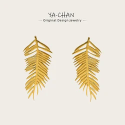 YACHAN Creative Leaf Stainless Steel Drop Earrings for Women Vintage Irregular 18K Gold Plated Waterproof Jewelry