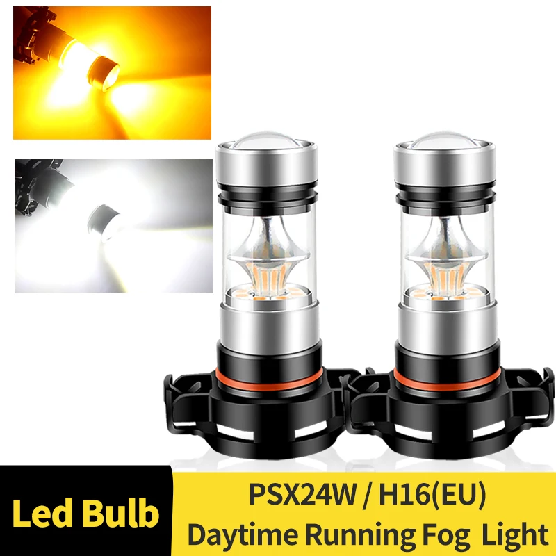 

2PCS Canbus PSX24W LED Fog Lights H16(EU) 5202 Daytime Running Light 100W 6000K PS19W White/Amber Auto Driving Headlight 12V