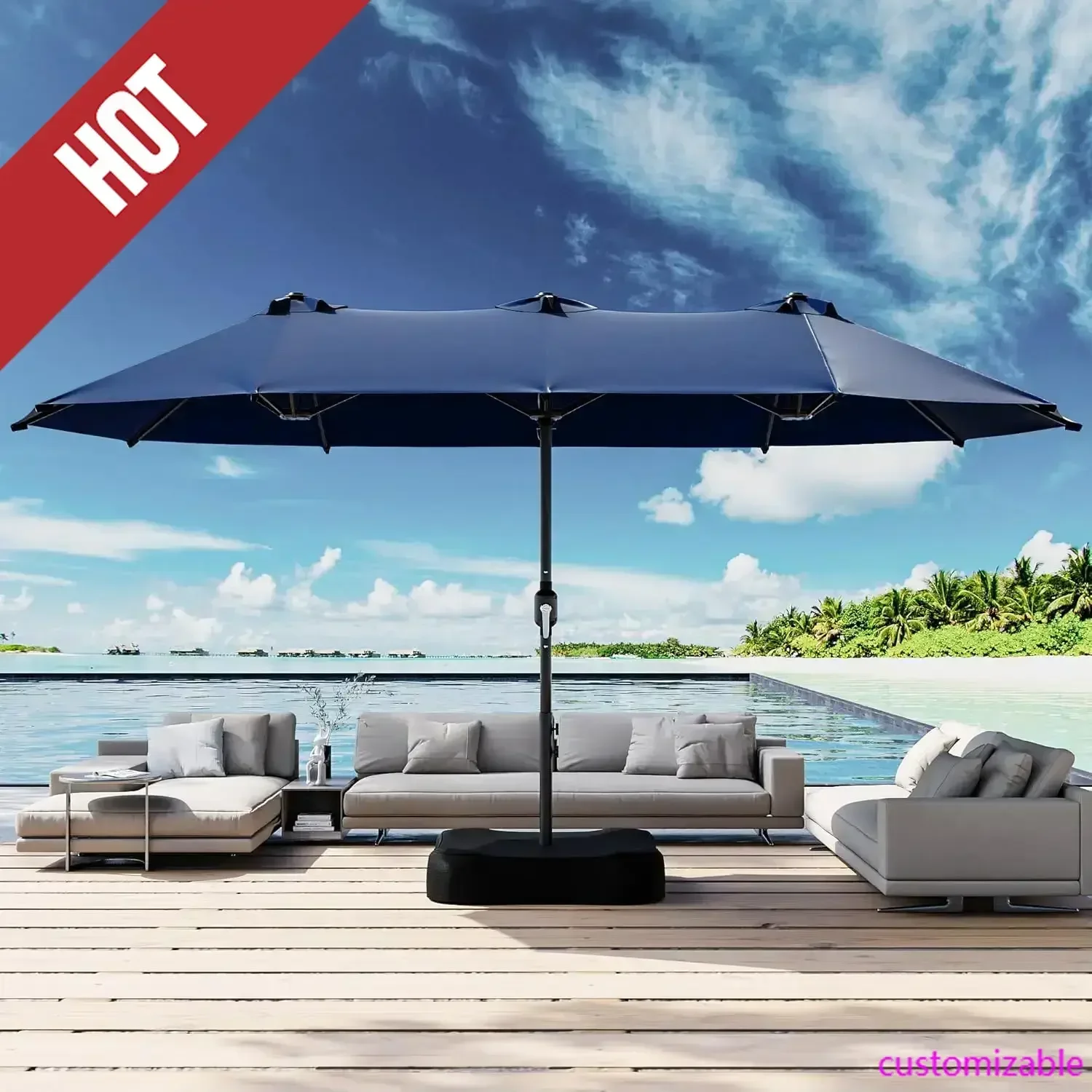 

Новинка 2025 года: Большой уличный зонт для патио 15 футов с основанием в комплекте, двусторонний, прямоугольный, с ручкой-кривошипом