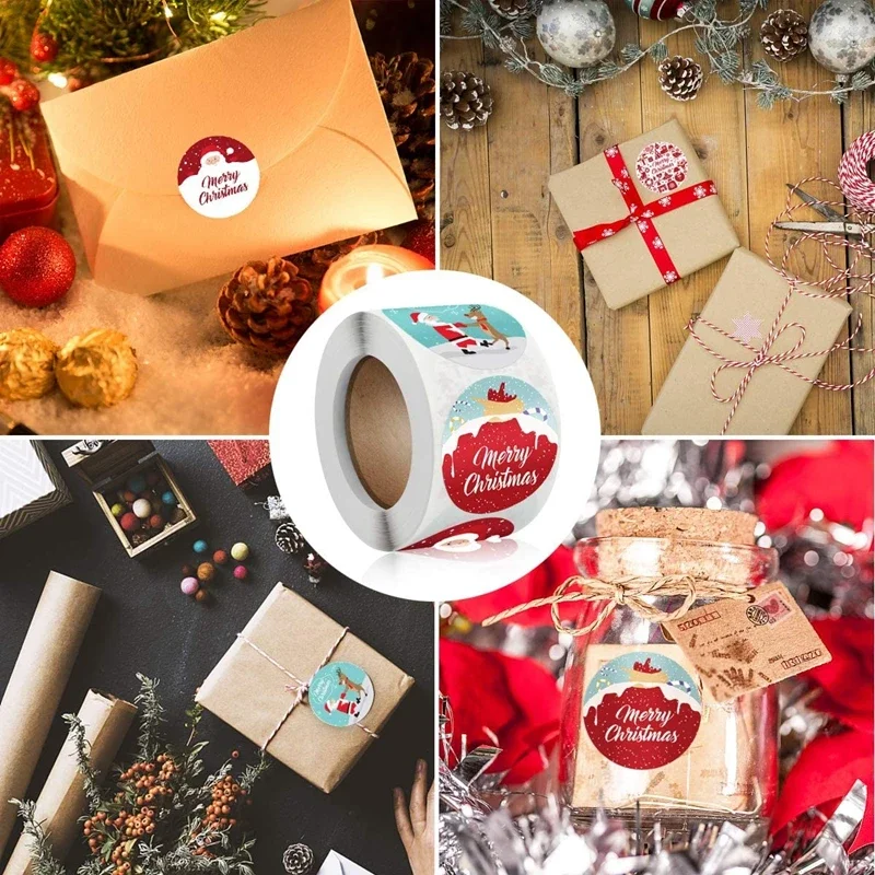 500PCS Merry Christmas Stickers Labels Christmas Tags Xmas Gift Boxes Envelope Candy Bag Sealing Stickers Pendant Drop Ornaments