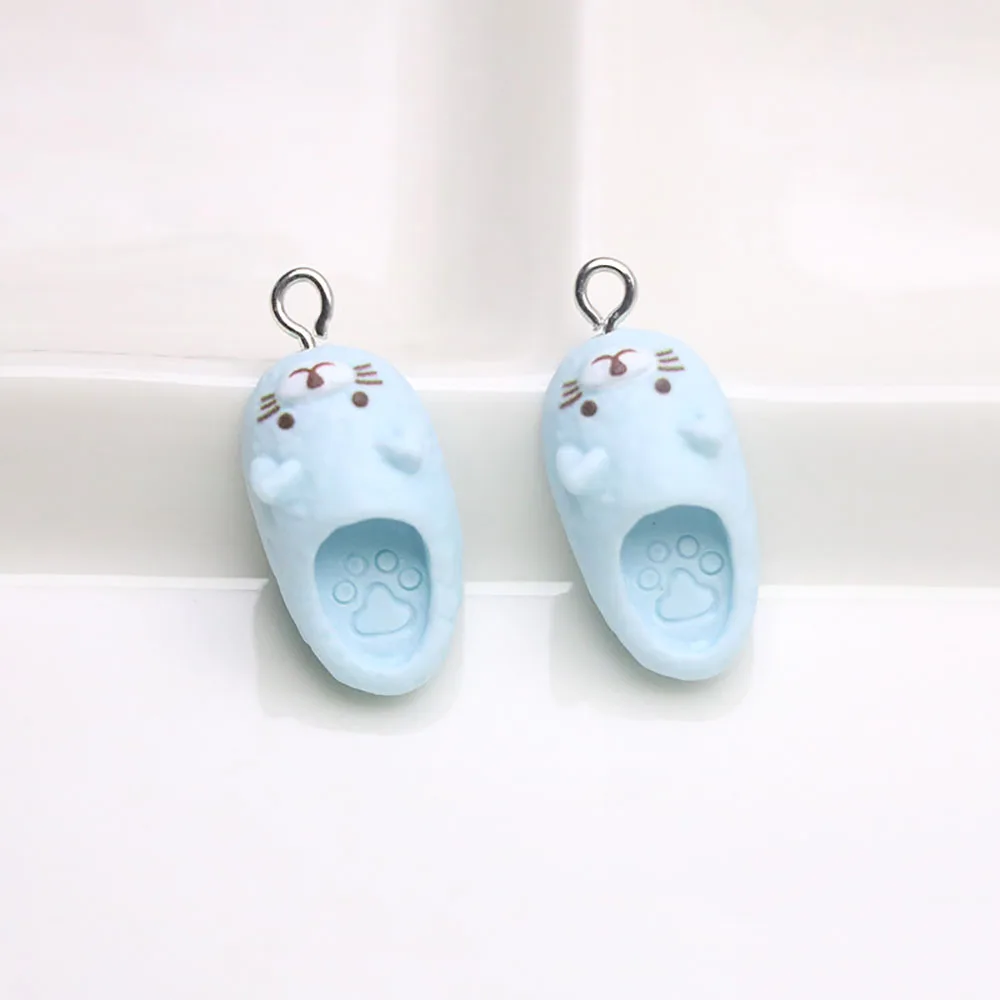 5Pcs New DIY Resin Cat Slipper Pendant Cute Plush Style Handmade Accessories Phone Chain Earrings Small Charm