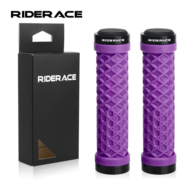 RIDERACE Bicycle Handlebar Grips Soft Rubber MTB Mountain Bike Lock on Handle Bar Cover Shockproof Anti-Slip Ergonomic Cycling