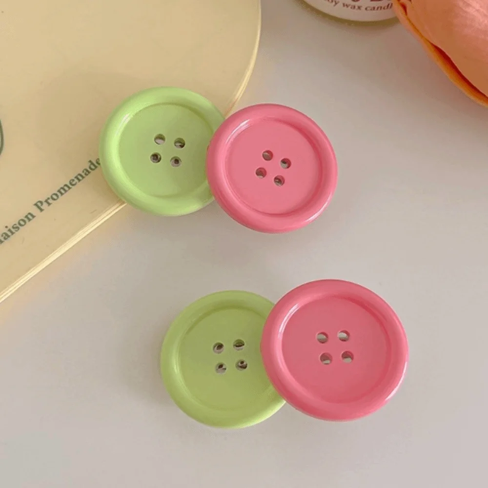 2pcs Fashion Oval Design Candy Color Hair Clip Non-Slip Lightweight Button Shape Hairpins Sweet Durable Cute Barrettes Girls