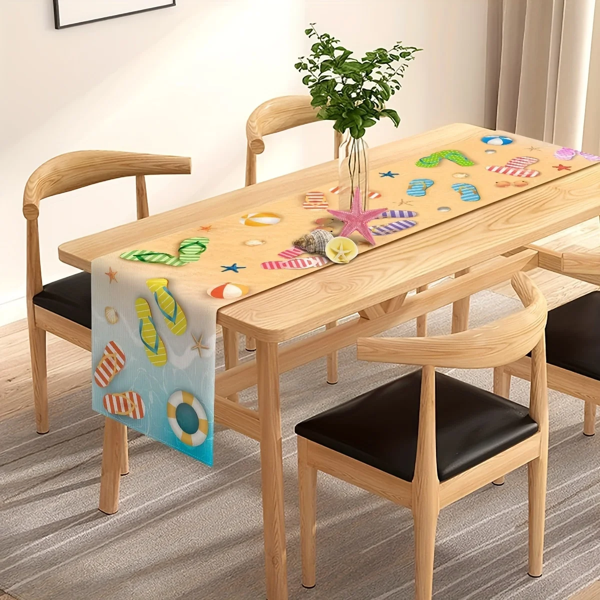 1 Stück Sommer-Strand-Stil Tischläufer, Esstisch-Dekoration, Stoff im Urlaubsstil, Lange Tischdecke für Restaurant und Partydekoration