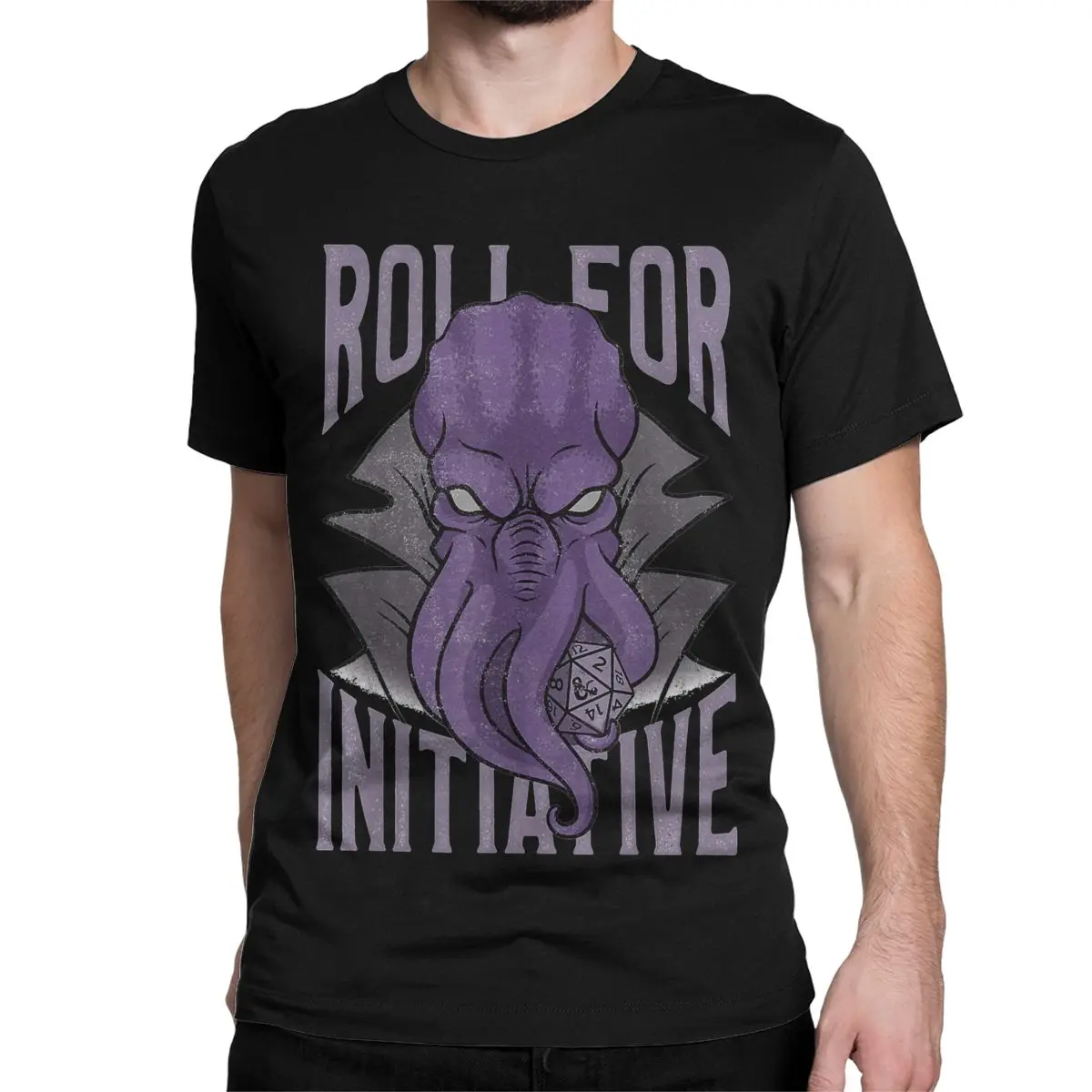 Men's DND Mind Flayer Illithid Roll For Initiative T Shirt Pure Cotton Clothes Fashion Short Sleeve O Neck Tees Printed T-Shirts