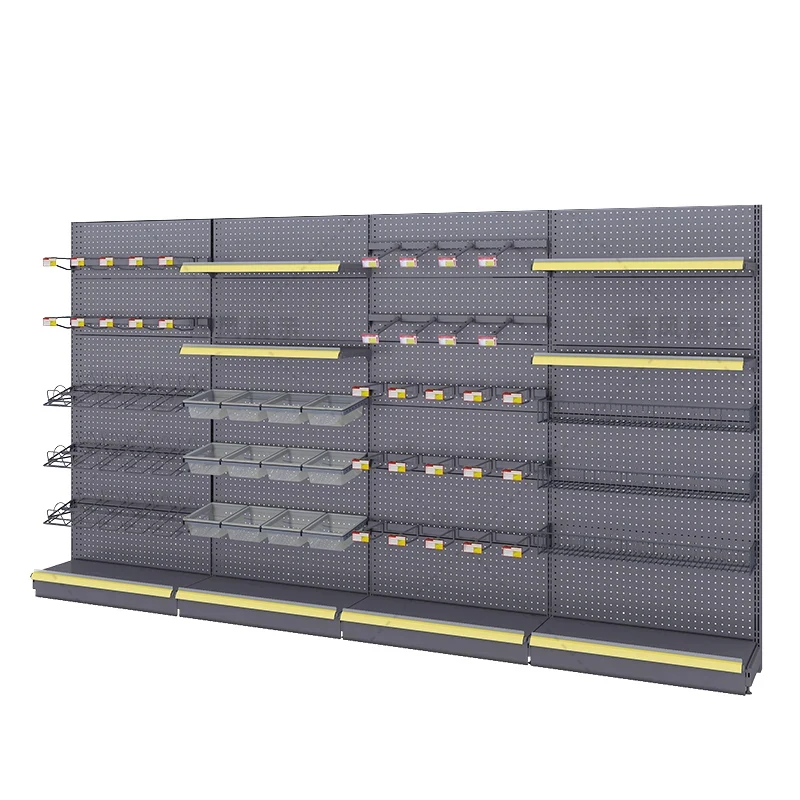 custom.Heavy-Duty Adjustable Pegboard Supermarket Shelf Commercial Retail Display with Shelves, Baskets & Wire Racks Grocery