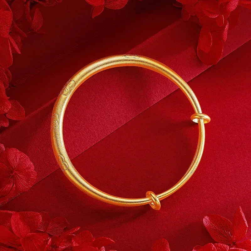 

9999 Real Gold 24K High-end Ancient Gold Plum Blossom Push-pull Bracelet Ethnic Style Flower Push-pull Bracelet Female