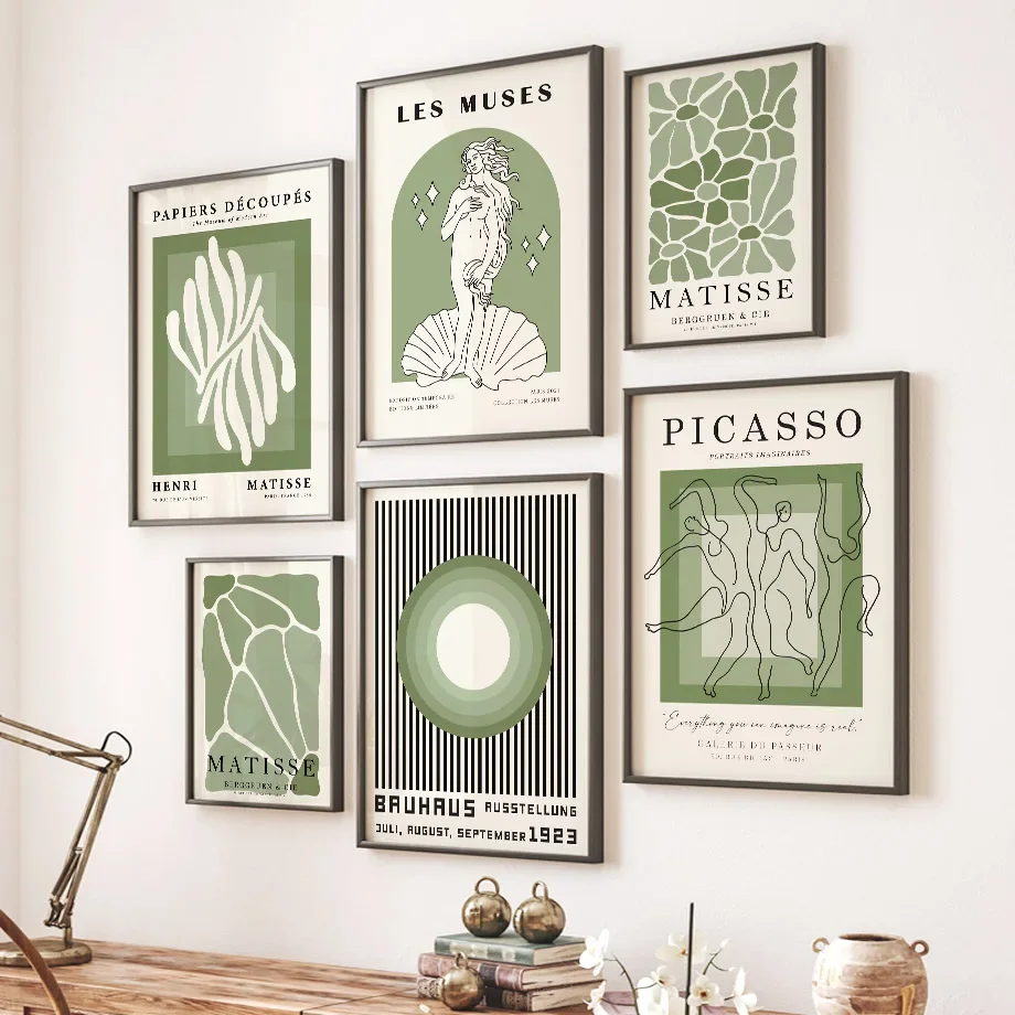 (No frame)Moda moderna, Matisse verde, geometría Coral, lienzo abstracto, pintura impresa, carteles, imágenes artísticas de p