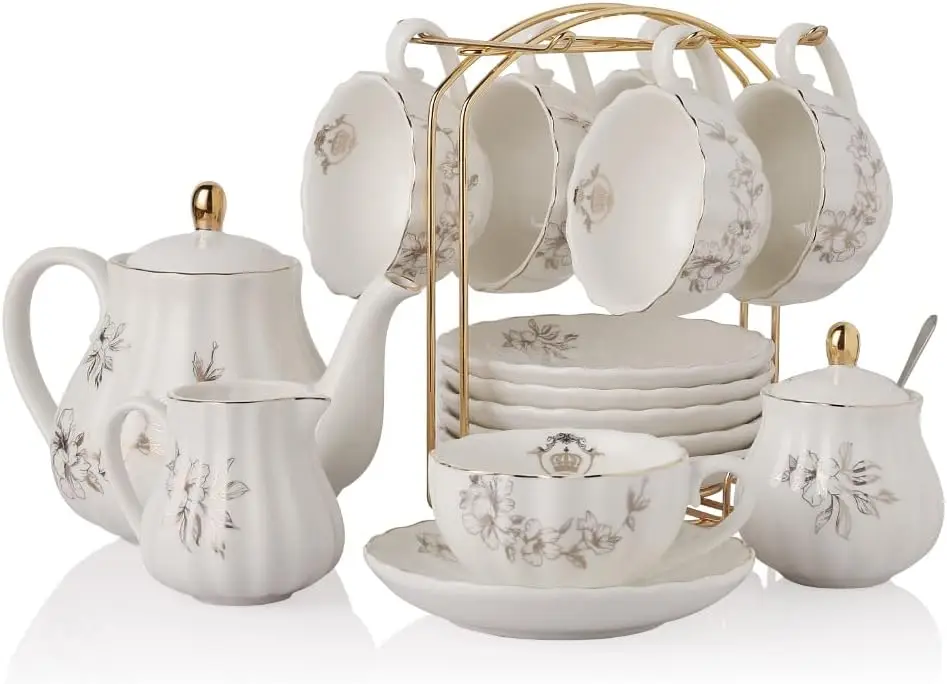 

Royal Porcelain Tea Set with Teapot, Cups, Saucers, and Accessories for Elegant High Tea and Celebrations