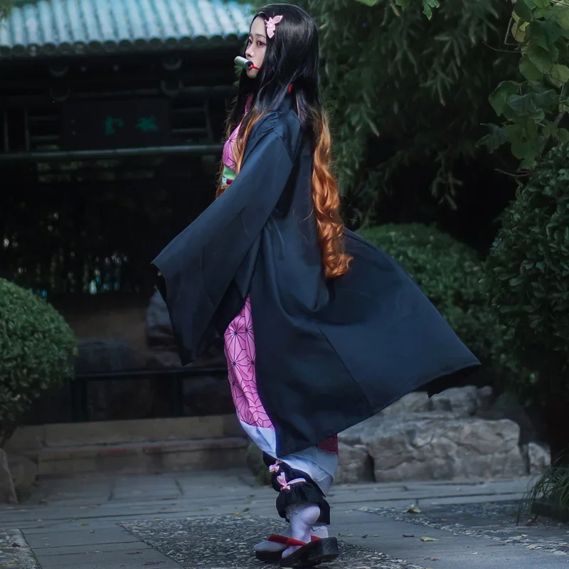 Anime Nezuko Costume Cosplay Kimono Devil Hunter Kamado Nezuko Costume Parrucca Donna Ragazza Kimono Uniforme Vestiti