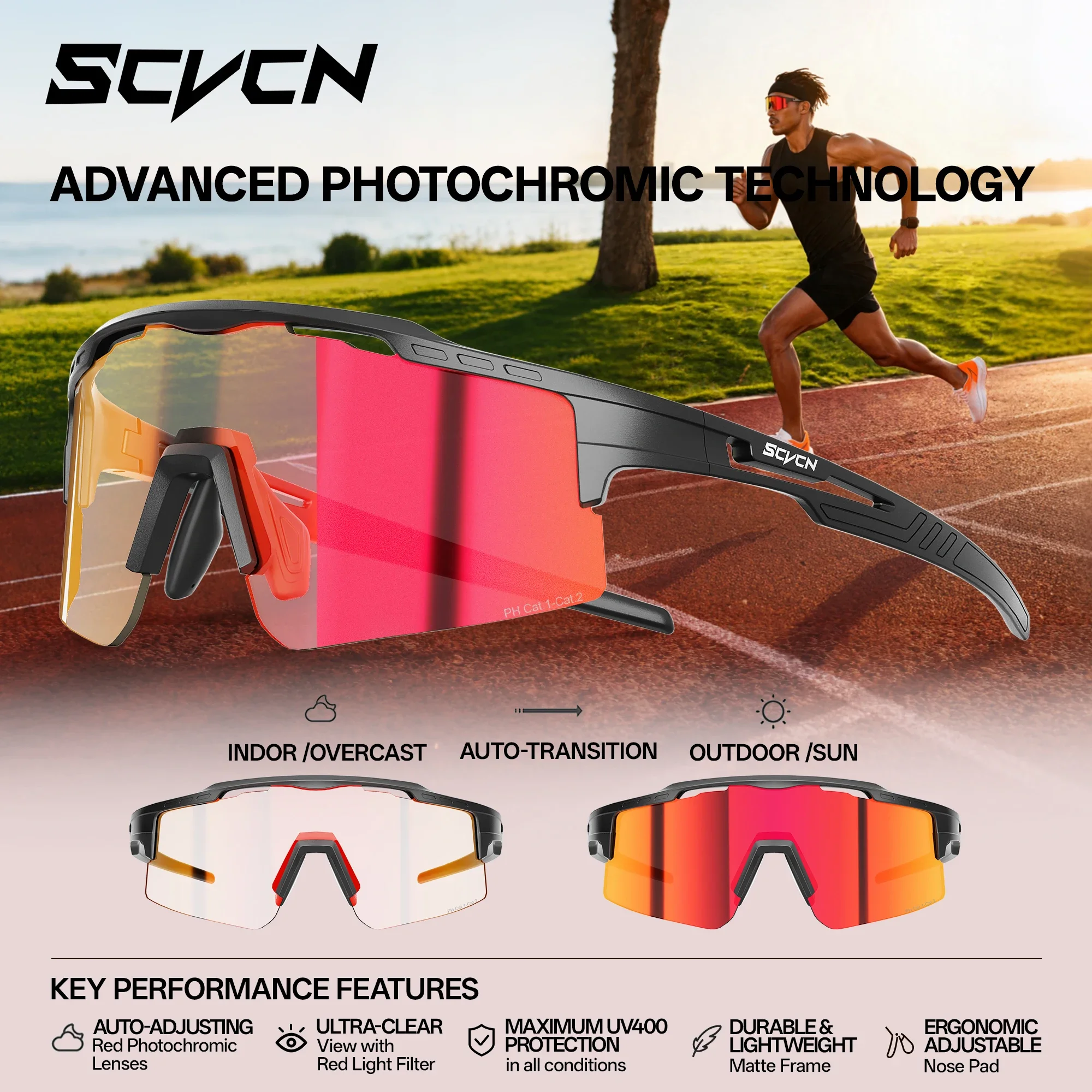 SCVCN New Men Photochromic Women Sunglasses Goggles Hiking Eyewear Cycling Glasses Bicycle Road Bike 2026 Sports MTB Mountain