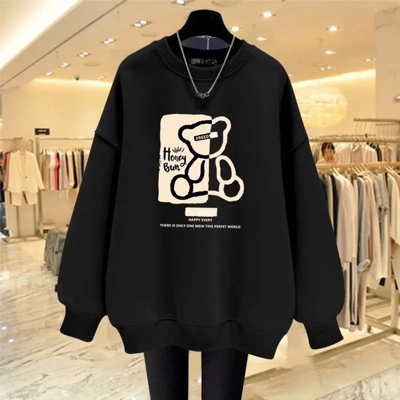 Women Clothing Loose Casual O-neck Cotton Hoodies Cartoon Printed Long Sleeve Pullovers Autumn Fashion Vintage Sweatshirts