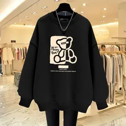 Frauen Kleidung Lose Beiläufige Oansatz Baumwolle Hoodies Cartoon Gedruckt Langarm Pullover Herbst Mode Vintage Sweatshirts