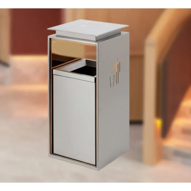 Stainless steel trash can, elevator corridor, public area corridor, lobby shopping mall with ashtray, double barrel, commercial