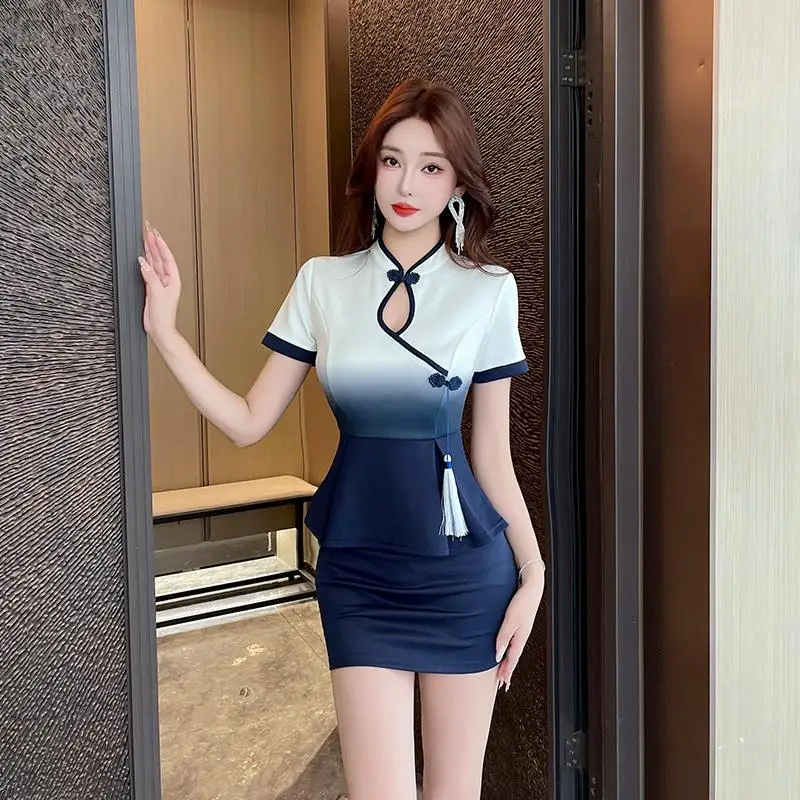 Female Gradient Color Workwear Hotel Waiter Beauty Salon Nail Salon Masseur Foot Massage Sauna Technician Professional Dress