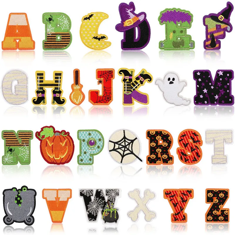 Halloween Pumpkin Letter Embroidered Logo Garment Accessories, Cloth Sticker Patches, Iron-on Bag Clothing for Kid, DIY