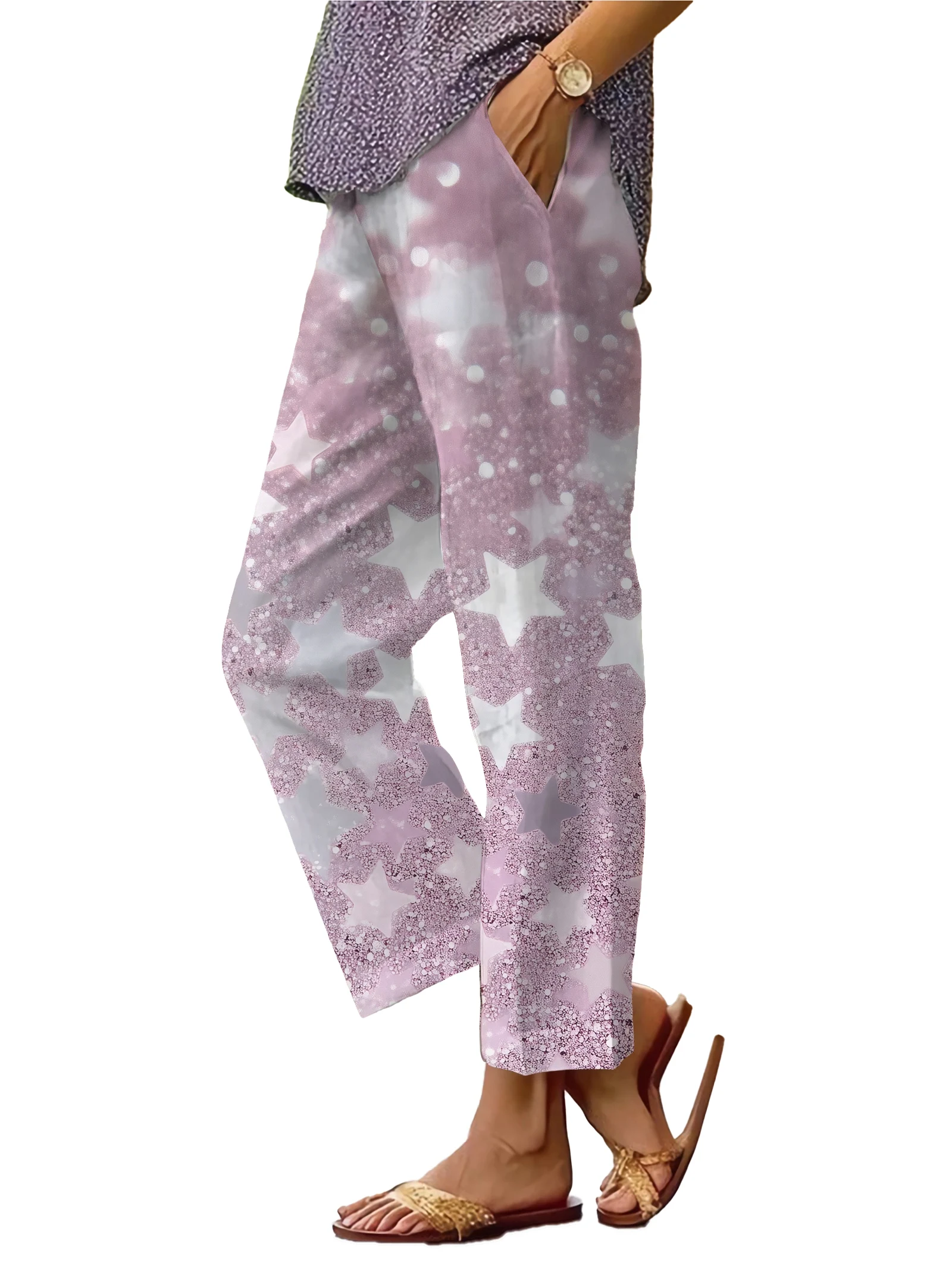 

Summer Linen Pants for Women Wide Leg Boho Pants Loose Palazzo Pants Floral Pants with Drawstring and Pockets