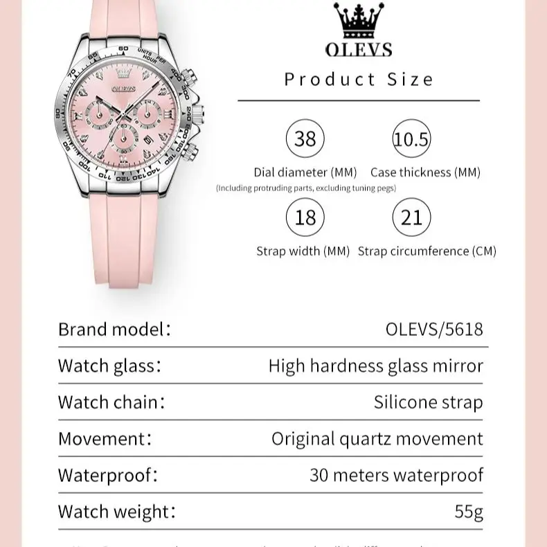 Olevs 5618 relógio feminino hd multifuncional à prova d'água luminoso cronógrafo esportivo pulseira de silicone marca de luxo relógio de quartzo feminino