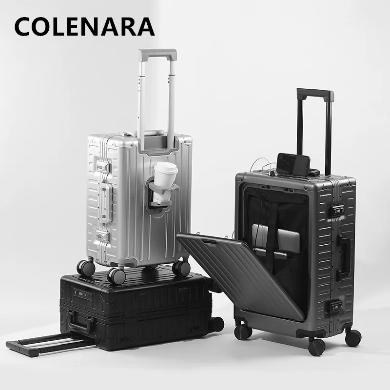

COLENARA Suitcase 20 Inches Front Opening Laptop Boarding Case 24" All Aluminum Magnesium Alloy Trolley Case Business Luggage