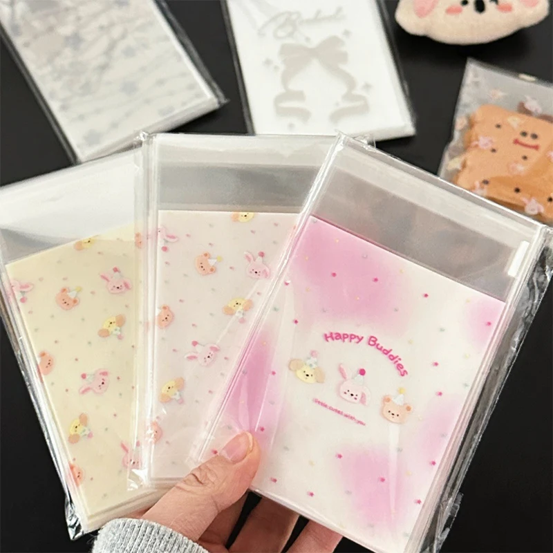 50Pcs Cute Cartoon Resealable Bags Self Adhesive Creative Cookie Bags Small Candy Bags Snack Bags Fashion Gift Packaging Bag