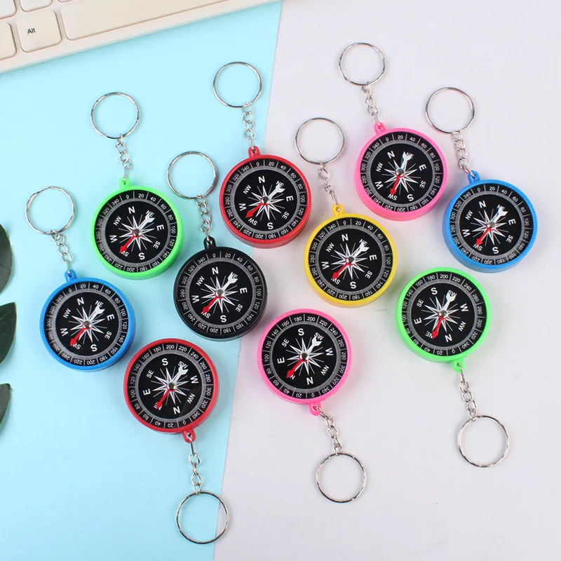 8Pc Outdoors Compass Camping Hiking Pocket Brass Keychain Scientific Experiment Toy for Kids Birthday Party Favors School Reward