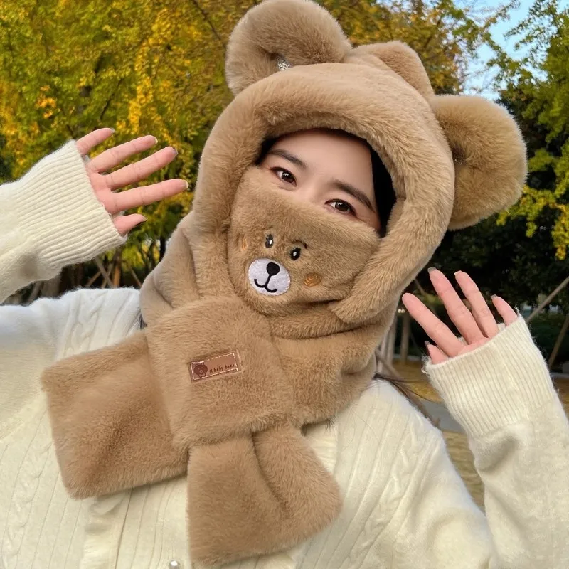 thickened-fluffy-women's-hat-ear-protection-windproof-cute-winter-cap-foldable-warm-cozy-non-adjustable-round-top-style