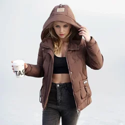 2024 New Women Down Cotton Padded Jacket  Korean Loose Hooded Cotton Coat Elegant Female Parkas Winter Plus Size Outwear