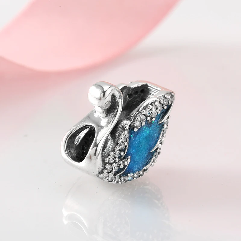 Fairy tale 925 Sterling Silver  glittering Blue Swan zircon Beads fashion 2018 Fit Original European Charms Bracelet Jewelry