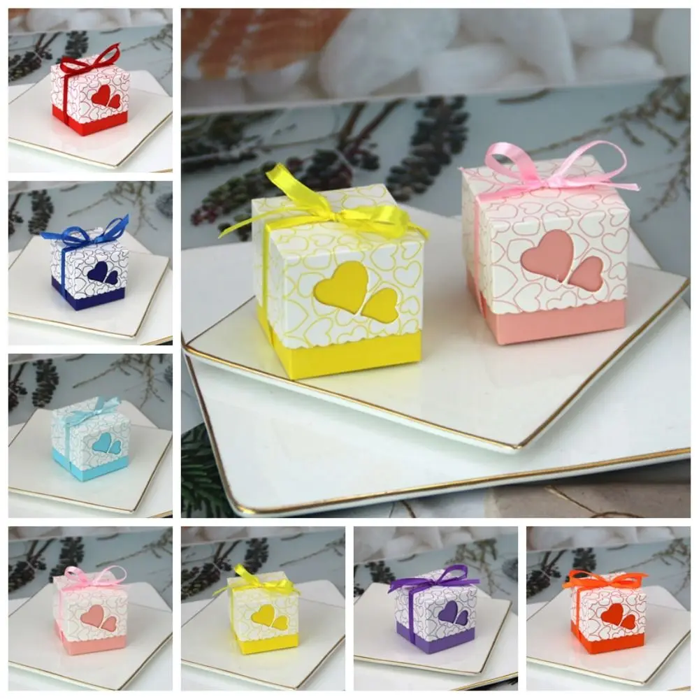 10Pcs Colorful Small Candy Box Love-heart Gift Packaging Case Weddings Party Chocolate Container Funny Ribbon Paper Box