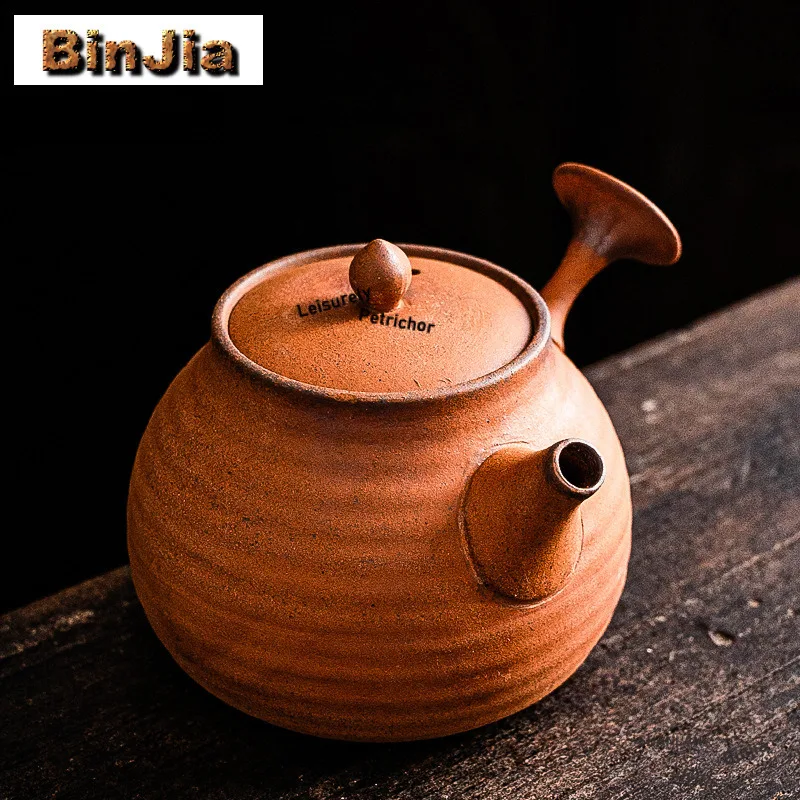

150ml Handmade Rustic Clay Side Handle Teapot Antique Tea Infuser Pot Tea Brewing Kettle With Ball Hole Tea Ceremony Craft Gift