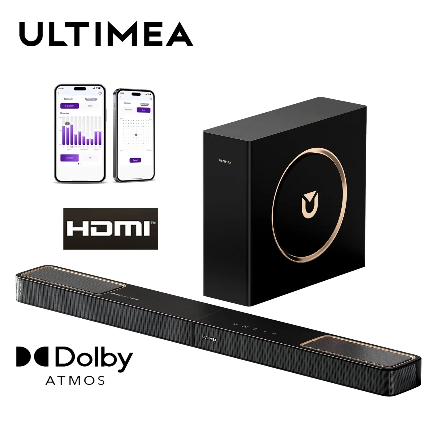 

ULTIMEA Skywave F30 Soundbar 3.1.2ch 300W Dolby Atmos Soundbar, with 5.25'' Wired Subwoofer, Home Theater for TV, APP Control
