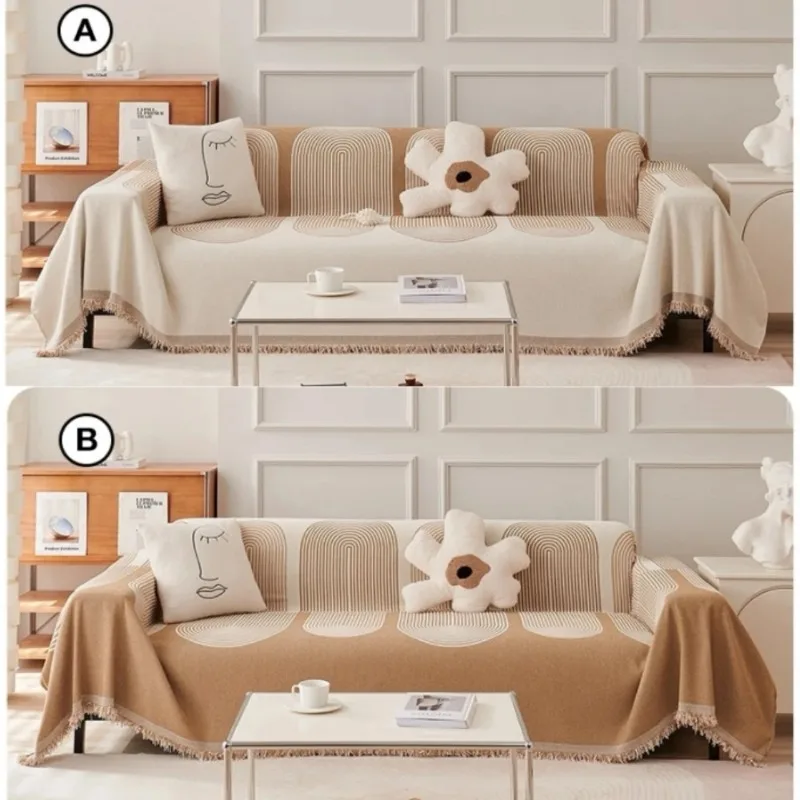 Nordic Tassel Throw Blanket Four Season Sofa Cover Anti-cat Scratch Double Sided Thick Jacquard Sofa Towel Leisure Blanket Home
