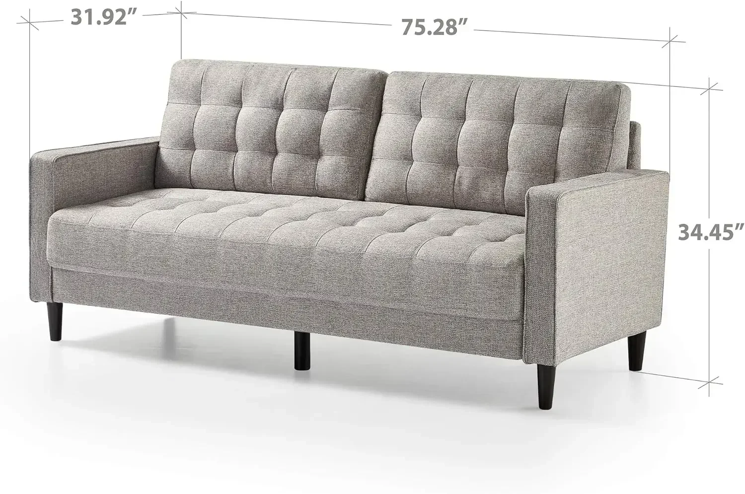 ZINUS Benton Sofa Couch / Grid Tufted Cushions / Easy, Tool-Free Assembly, Soft Grey