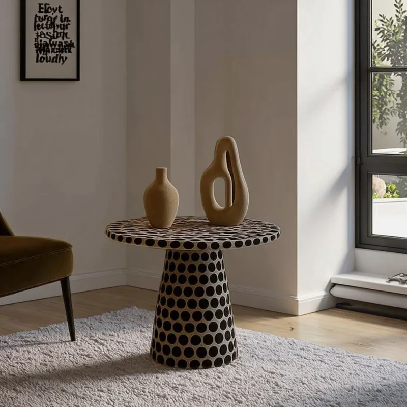 

⁕rChic Round FRP Side Table with Polka Dot Pattern for Living Rooms Lounges Study Areas Round FRP Coffee Table