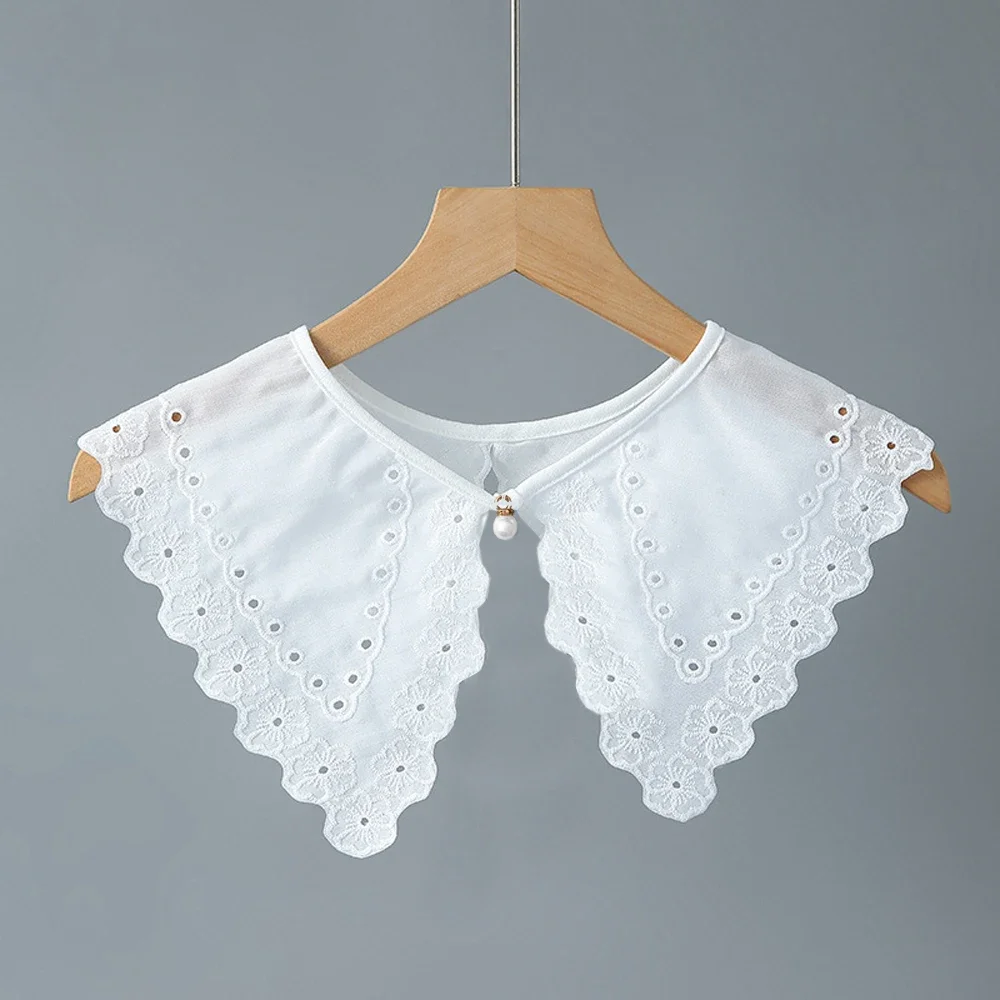 

Accessories White Cotton Collars Flower Embroidery Fake Collar Women Detachable False Collar Shawl Lacing Style Clothes