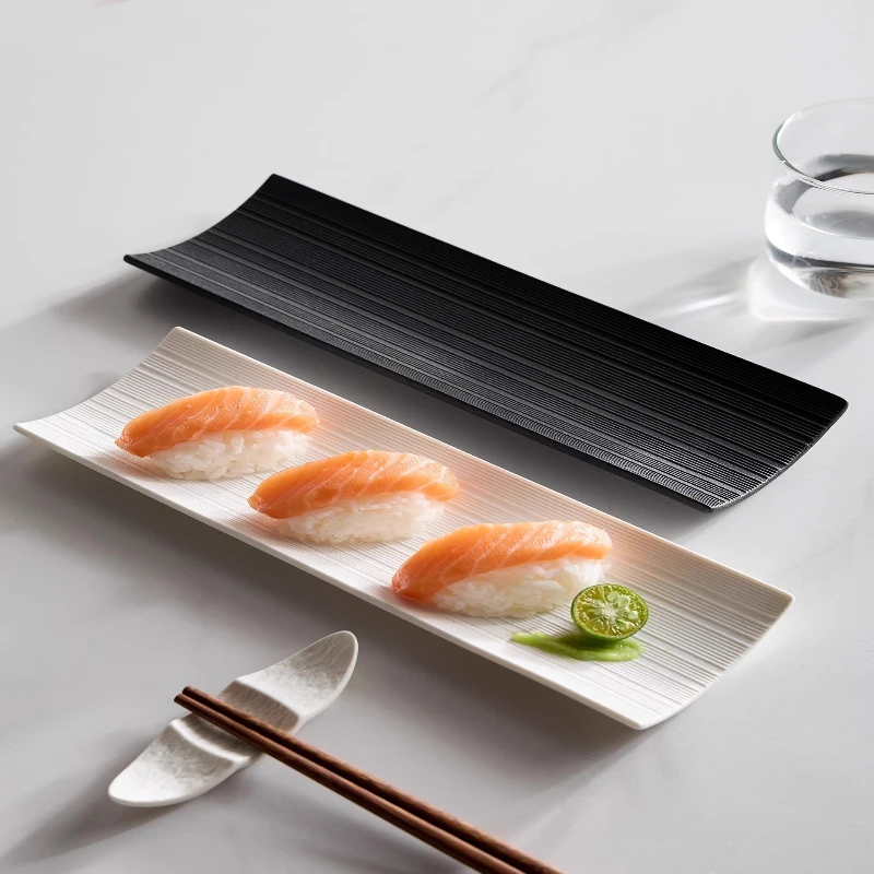 

Ceramic Rectangular Plates, Striped Long Plates, Homemade Sashimi Snacks, Sushi Dishes, Household Kitchenware