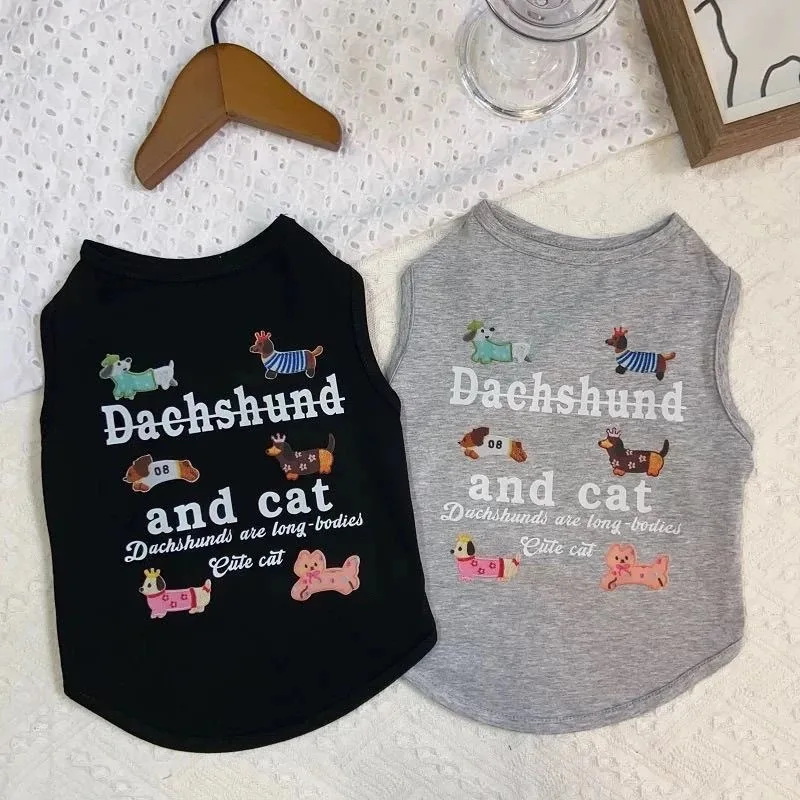 

Small Dog Gray Vest Summer Pet Puppy Breathable Sling Bichon Frise Letter Print Pullover Teddy Cartoon T-Shirt