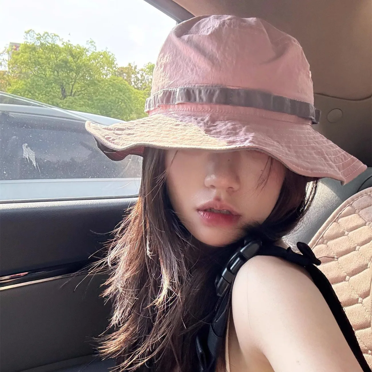 

Breathable Quick-Drying Women's Fisherman's Hat Foldable Windproof Drawstring Plain Colour Cycling Bucket Hat Sun Protection