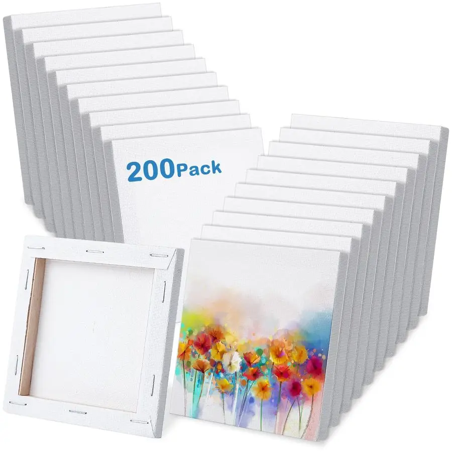 

100 Pcs 4x4 Inch Mini Canvas Boards for Painting 0.3in Thickness Small Stretched Canvas Bulk Blank Boards Art Panels for Kids Bi