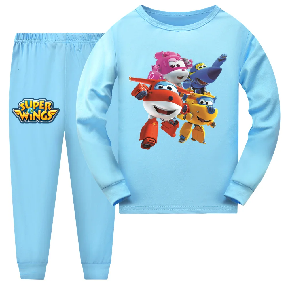 Super Wings Costume Kids Long Sleeve Pyjama Baby Girls Cartoon Jett T Shirt Pants 2pcs Pajamas Set Teenage Boys Casaul Sleepwear